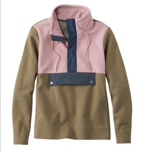 LL Bean Women's Signature Organic Sweatshirt Anorak  in Colorblock Olive XL